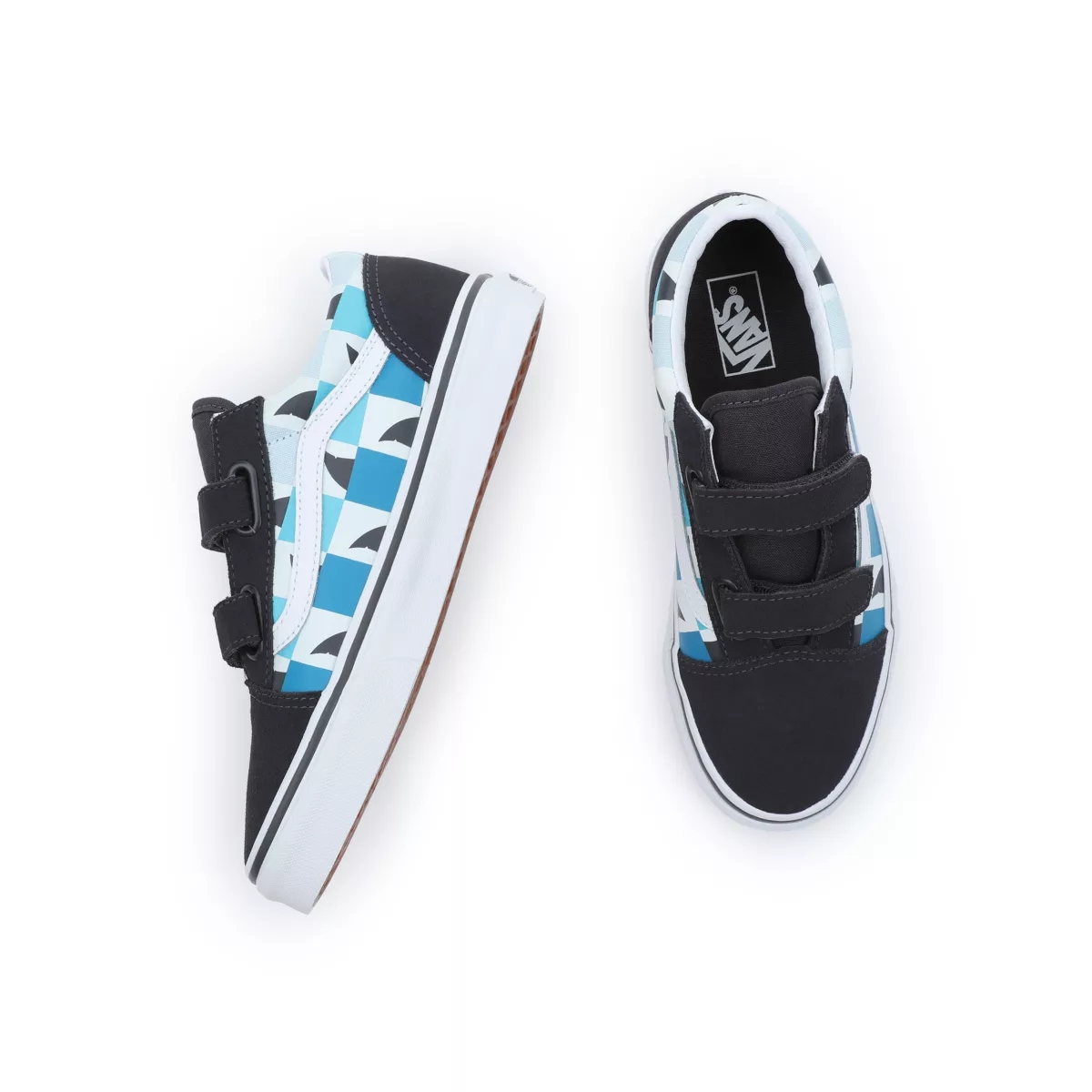 Vans Glow Checkerboard Sharks Old Skool Velcro Negras | VN963K2KC46