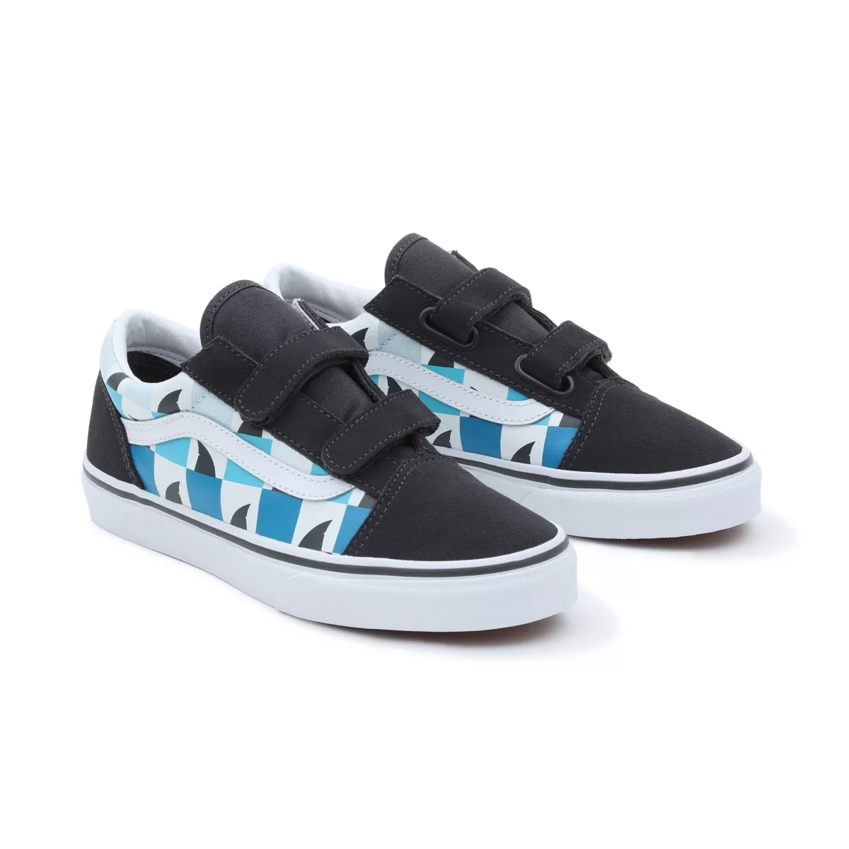 Vans Glow Checkerboard Sharks Old Skool Velcro Negras | VN963K2KC46